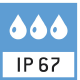 IP67 protection in accordance with DIN EN 60529: Designed for temporary use in wet areas. Can be cleaned with water jet. Temporary submersion is possible. Dustproof.