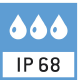 IP68 apsauga atitinkanti DIN EN 60529: Sukurta pastoviam naudojimui drėgnose vietose. Gali būti plaunama vandens srove. Galimas panardinimas. Atsparu dulkėms.